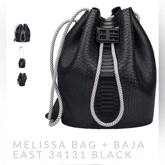 Melissa Bag faux Black Snakeskin Bucket + Baja East Drawstring - Picture 3 of 15